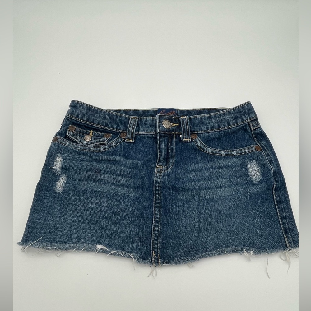 Aeropostale Y2K blue Denim Jean Micro Mini Skirt distressed, Cali surf girl  3/4